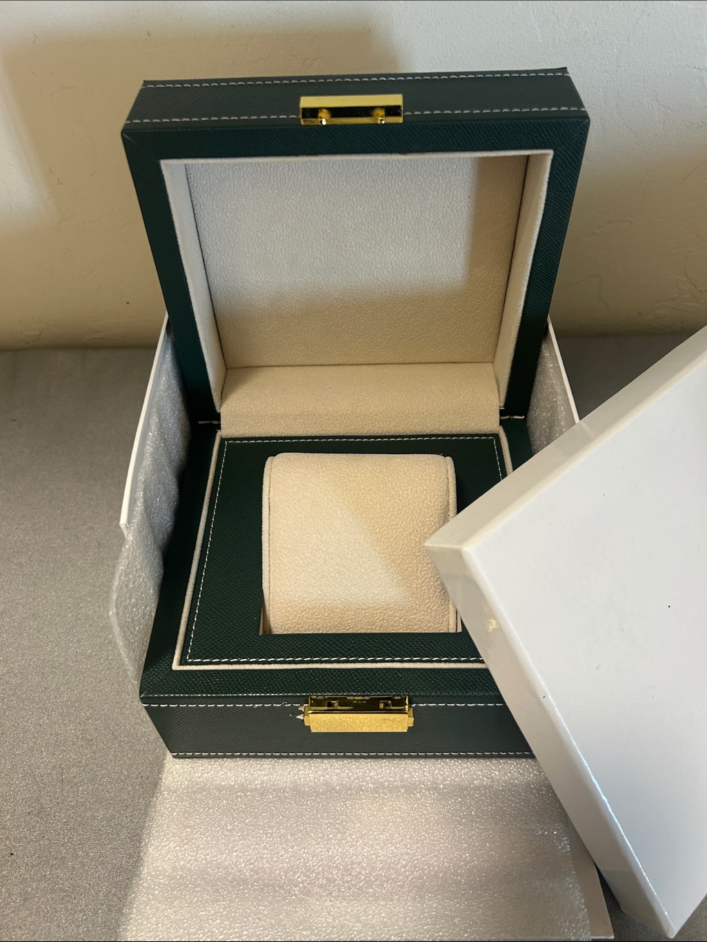 Green Leather Watch Box With Cream Interior